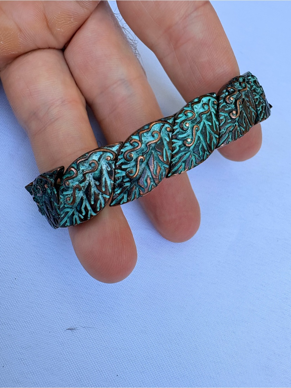 Patina Copper Leaf Link Bracelet - Women Jewelry